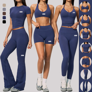 2026 New Arrival Seamless High Elasticity 7-Piece Yoga Outfit Compression High Waist Tummy Control Butt Lifting Outdoor Set