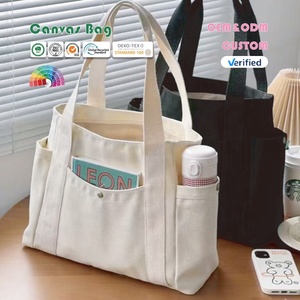 Multiple External Pocket Zipper Closure Magnetic Buckle Tote Bag