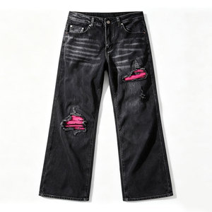 Customized Men's Eco-Friendly Breathable Destroyed Denim Straight-leg Jeans High Street OEM Print Pants Colored Wash Mid Summer
