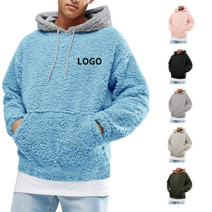 Custom Logo Embroidered Mens Plus Size Hoodie Fluffy Sherpa Fleece Pullover Oversized