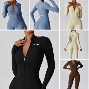 Wholesale New Zip up Design Slim Fit Fitness Clothing Yoga Jumpsuits for Women, Custom One-Pieces Long Sleeved Sports Bodysuits