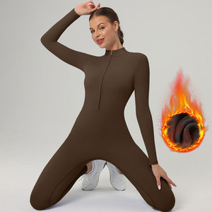 Wholesale Women Yoga Winter Thickened One Piece Bodysuits With Zipper Butt Lifting Long SleeveJumpsuits Yoga Clothing