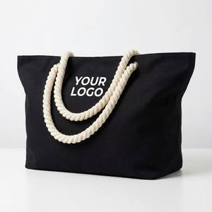 Custom Embroidered Beach Tote Luxury Striped Canvas Rope Bag