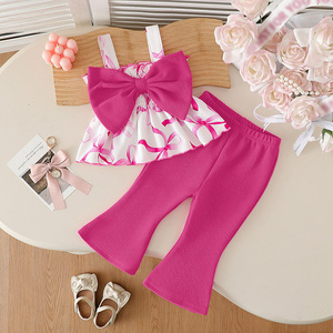 2026 New Trending Bulk Kids Wear Supplier Baby Girl Summer Cute Bow Pants 2pcs Clothing Sets for Newborn