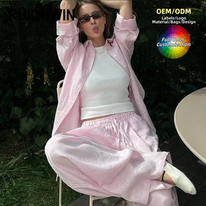 RUIQUWIN Wholesale Women's Sets Solid Color Long Sleeve Shirt and Loose Pants Spring 2026 New Arrival Casual 2 Piece Sportswear